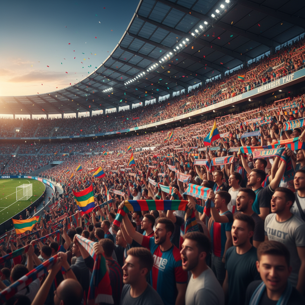 แฟนบอลกำลังเชียร์อย่างสนุกสนานในสนาม